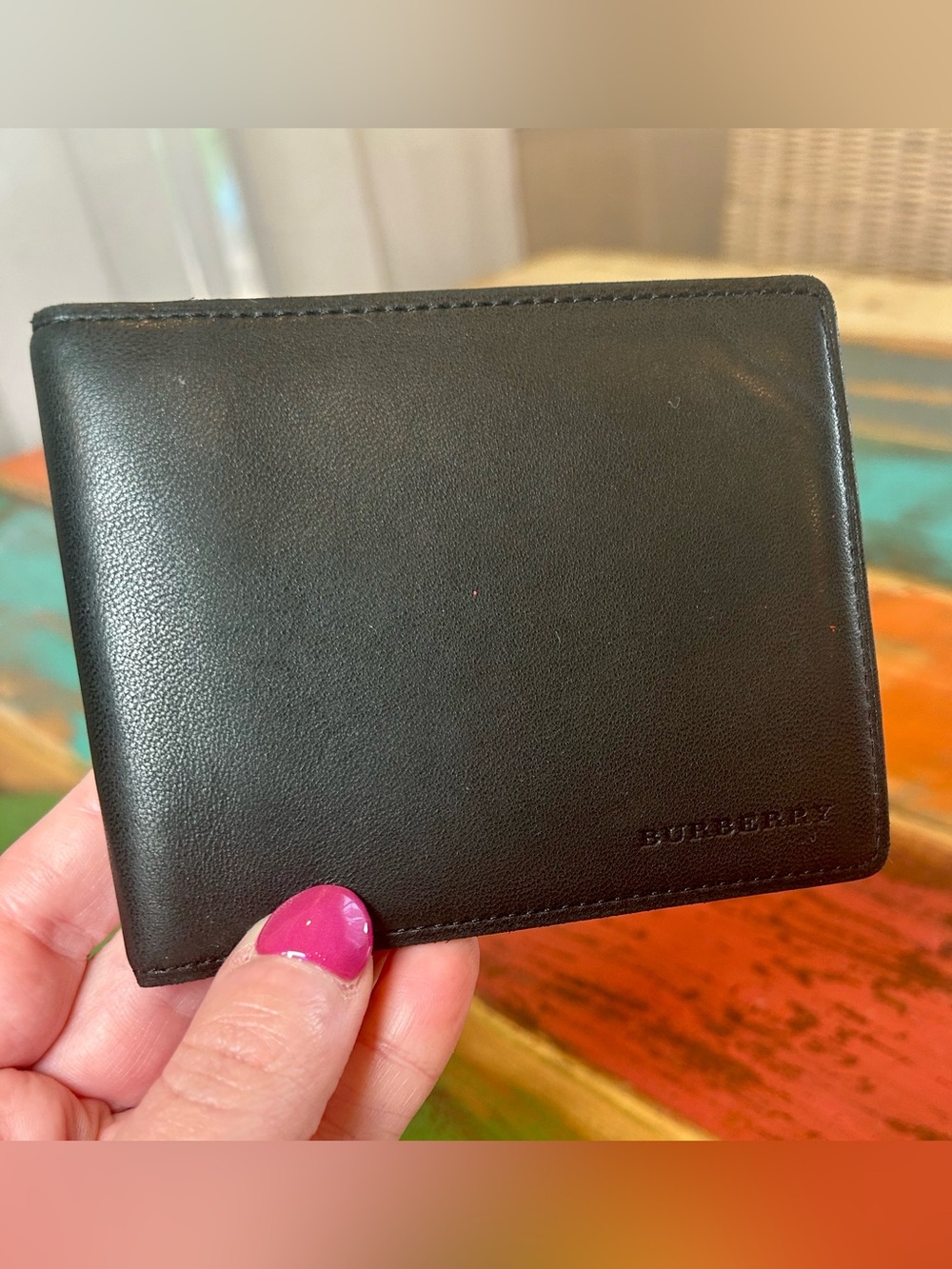 Vintage Burberry Black Leather Bifold Wallet Nova Check Interior EUC with COA - Picture 3 of 16